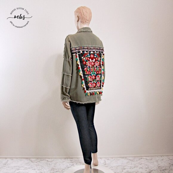 Jubylee Bohemian Floral Embroidered Frayed Hem Jacket Multicolor Women One Size - Picture 4 of 13